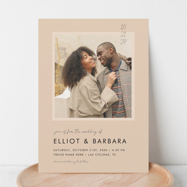 Boho Beige Modernes Script 2 Foto QR Code Wedding Einladung (Von Creator hochgeladen)