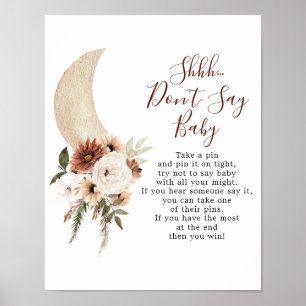 Boho Beige Moon Babydusche Say Baby nicht Poster