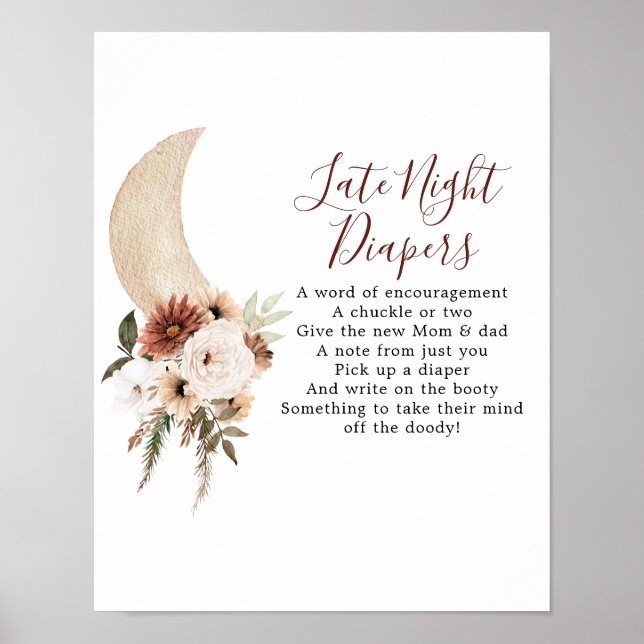 Boho Beige Moon Babydusche Spätnachtskalender Poster (Vorne)