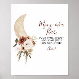 Boho Beige Moon Floral Baby Shower Mama-osa Bar Poster