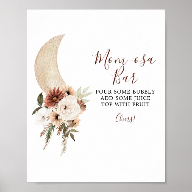 Boho Beige Moon Floral Baby Shower Mama-osa Bar Poster (Vorne)