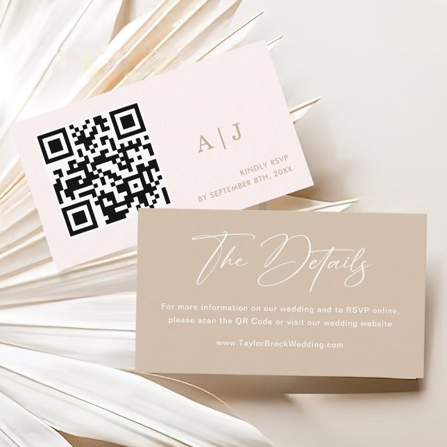 Boho Beige Neutral Wedding Details Qr Code Begleitkarte (Von Creator hochgeladen)