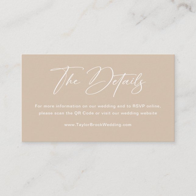 Boho Beige Neutral Wedding Details Qr Code Begleitkarte (Vorderseite)