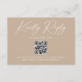 Boho Beige Neutral Wedding RSVP Qr Code Begleitkarte