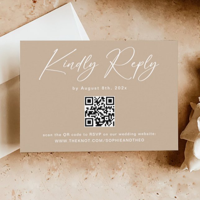 Boho Beige Neutral Wedding RSVP Qr Code Begleitkarte (Von Creator hochgeladen)