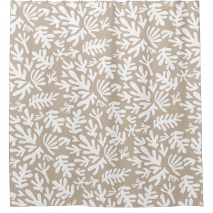 Boho Beige Neutrale Botanische Formen Muster Duschvorhang