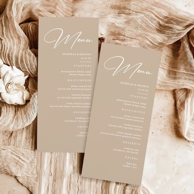 Boho Beige - Neutrale Hochzeit Menükarte (Von Creator hochgeladen)