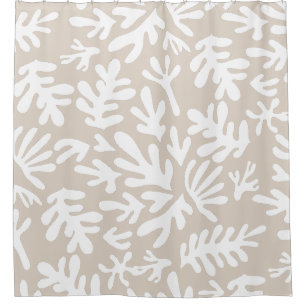 Boho Beige neutrales botanisches Muster Duschvorhang