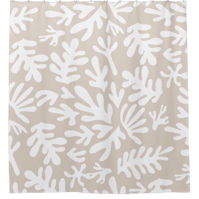 Boho Beige neutrales botanisches Muster Duschvorhang (Vorderseite)