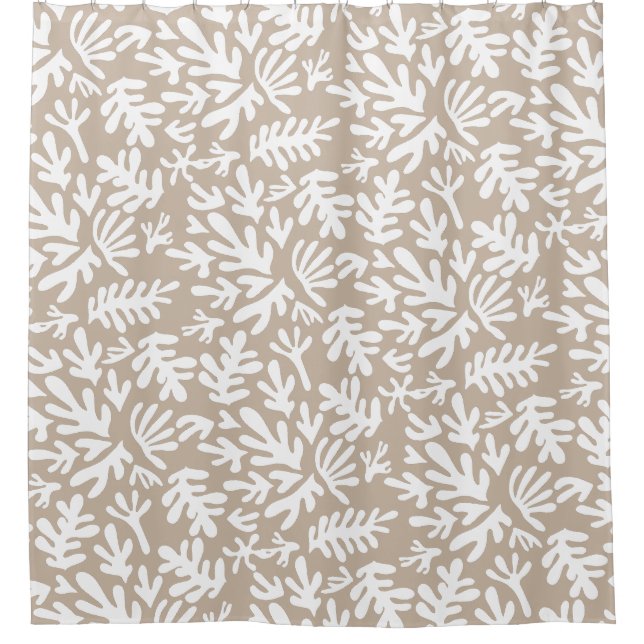 Boho Beige neutrales botanisches Muster Duschvorhang (Vorderseite)
