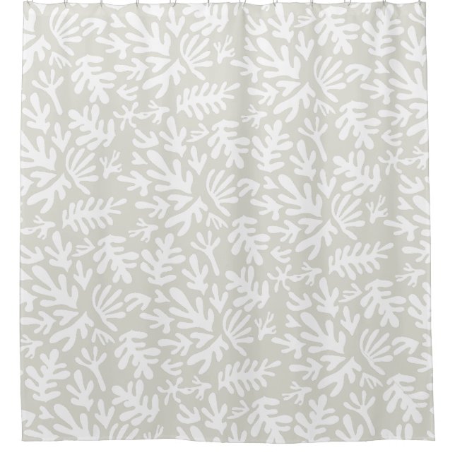 Boho Beige neutrales botanisches Muster Duschvorhang (Vorderseite)