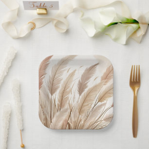 Boho Beige Pampas Gras Hochzeit Pappteller