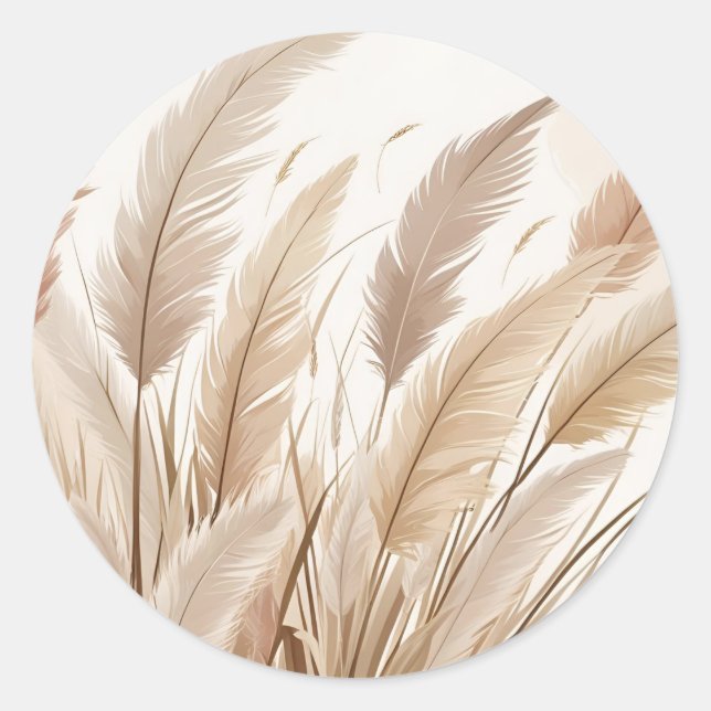 Boho Beige Pampas Gras Hochzeit Runder Aufkleber (Vorderseite)