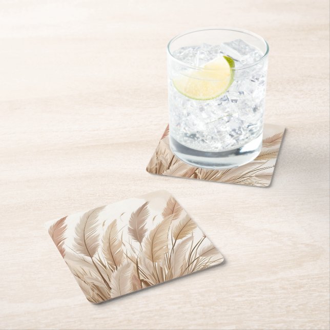 Boho Beige Pampas Grass Wedding Rechteckiger Pappuntersetzer (Vor Ort)
