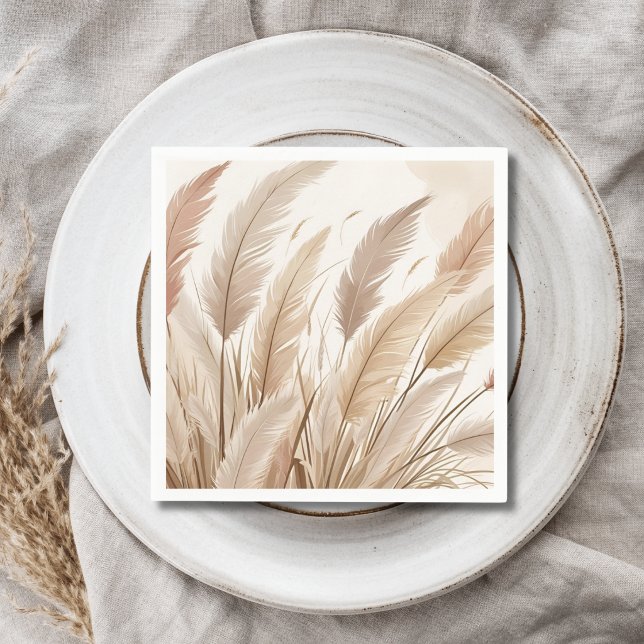 Boho Beige Pampas Grass Wedding Serviette (Von Creator hochgeladen)
