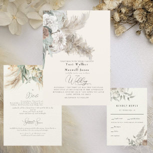 Boho Beige Pampas Hochzeit ohne Eltern Einladung
