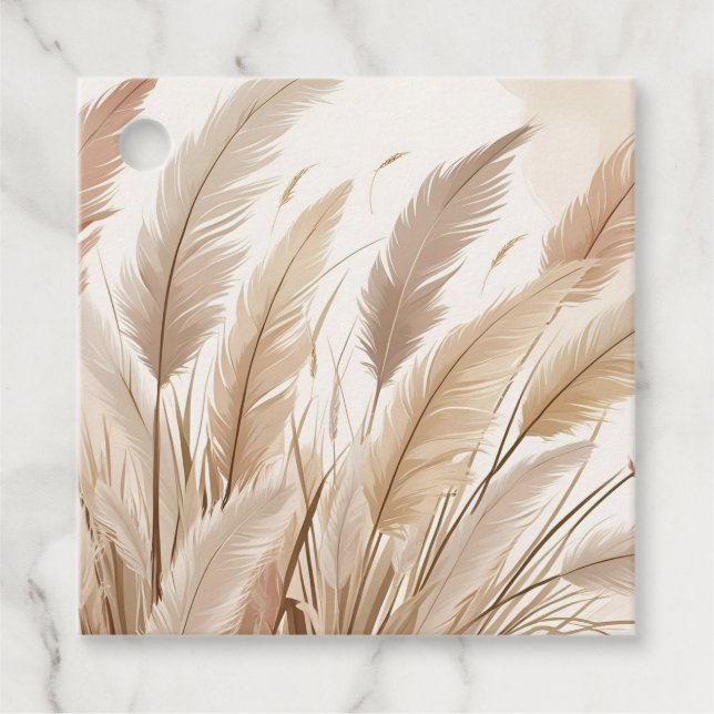 Boho Beige Pampasgras Hochzeit Geschenkanhänger (Vorderseite)