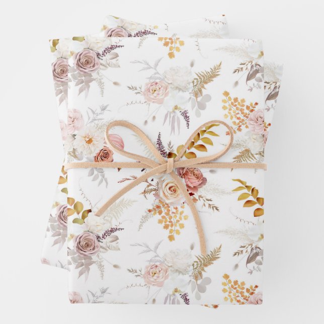 Boho Beige, Pampasgras Terrakotta Wasserfarbe We Geschenkpapier Set (Beispiel)
