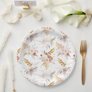 Boho Beige, Pampasgras Terrakotta Wasserfarbe We Pappteller