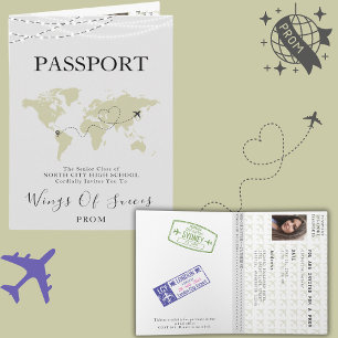 Boho Beige Passport Travel Prom Ball Weltkarte Einladung