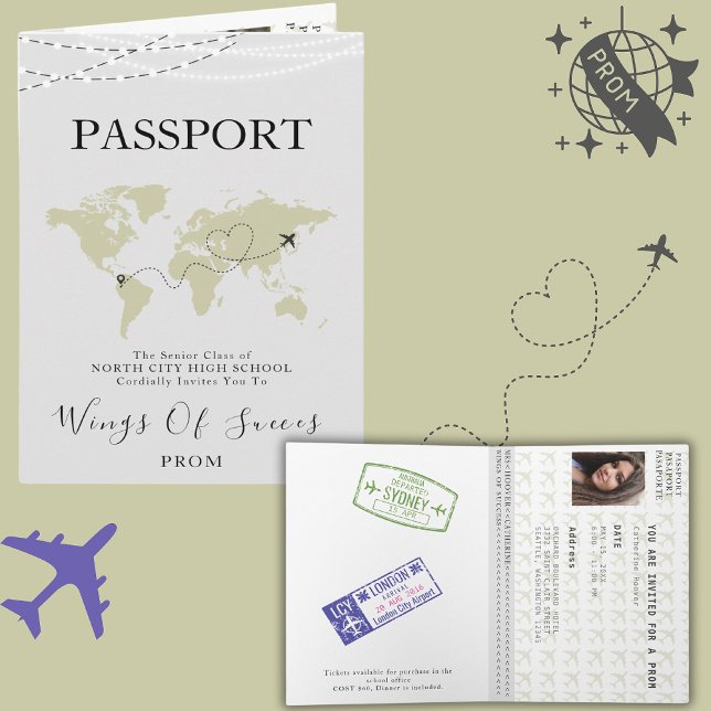 Boho Beige Passport Travel Prom Ball Weltkarte Einladung (Von Creator hochgeladen)