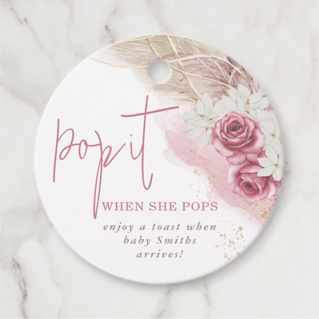 Boho Beige Rose Rosa Pop It Baby Dusche Geschenkanhänger (Vorderseite)