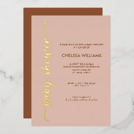 Boho Beige & Terracotta Gold Real Foil Babydusche Folieneinladung