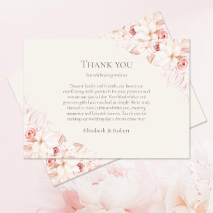 Boho Beige und Pink Roses Wedding Dankeskarte