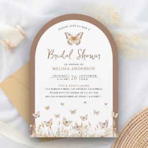 Boho Beige Wildblume Butterfly Arch Brautparty Einladung