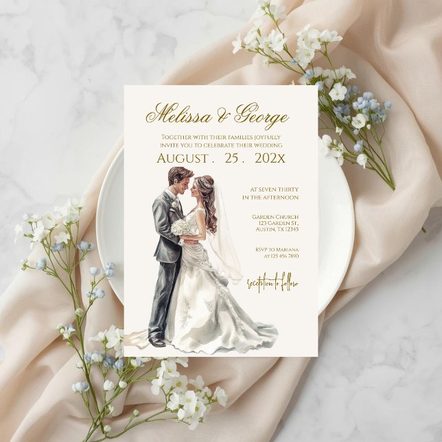 Boho beige with bride Wedding Einladung (Von Creator hochgeladen)