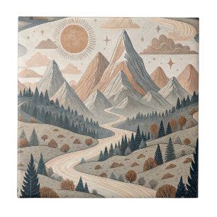 Boho-Bergfluss-Abstraktes Landschaftsmuster Kunst Fliese