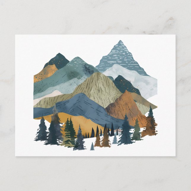 Boho Berglandschaft mit Pine Trees Design Postkarte (Vorderseite)
