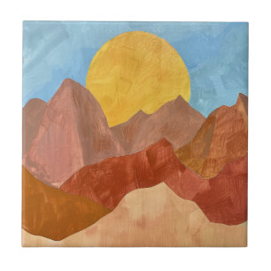 Boho-Bergsonneuntergang – Warme Erdtöne-Landschaft Fliese