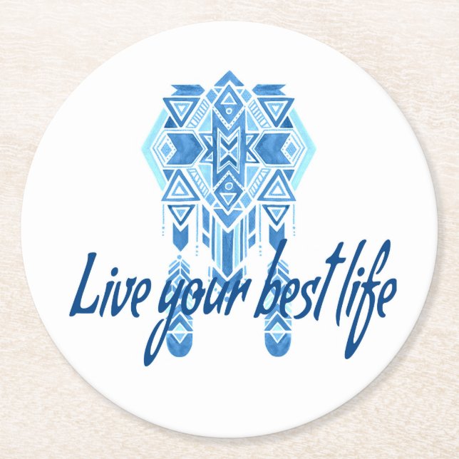 Boho Best Life Runder Pappuntersetzer (Vorderseite)