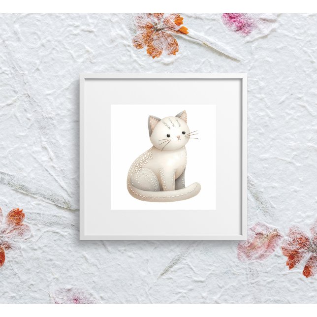Boho bestickt Beige Katzenposter Neutrale Kitty Poster (Von Creator hochgeladen)