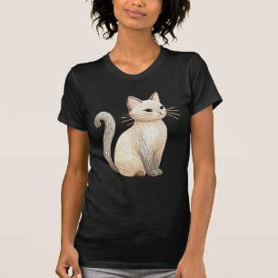 Boho bestickte Katze Beige Kitty auf Black Graphic T-Shirt