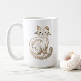 Boho bestickte neutrale Kitty Cat Kaffeetasse