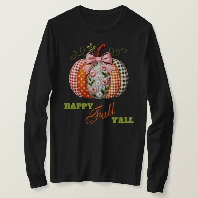 Boho bestickter Patchwork-Kürbis-Look T-Shirt (Design vorne)