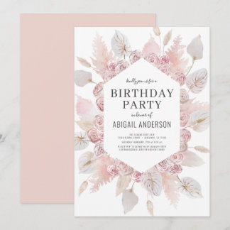 Boho Birthday Blush Pink jedes Party  Einladung