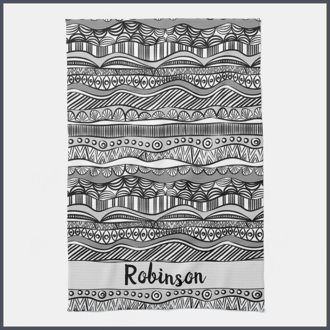 Boho Black and White Tribal Print Geschirrtuch (Von Creator hochgeladen)