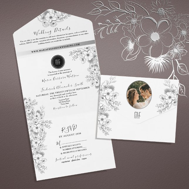 Boho Black and White Wedding All In One Einladung (Von Creator hochgeladen)