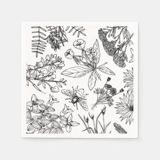 Boho Black and White Wildblume Paper Napkin Serviette