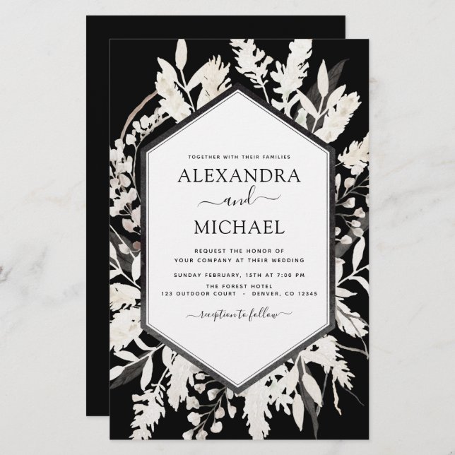 Boho Black Beige Botanische Hochzeit (Vorne/Hinten)