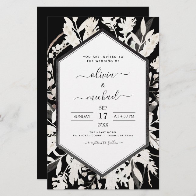 Boho Black Beige Botanische Hochzeit (Vorne/Hinten)