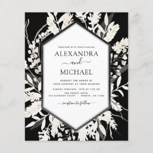 Boho Black Beige Botanische Hochzeit Flyer