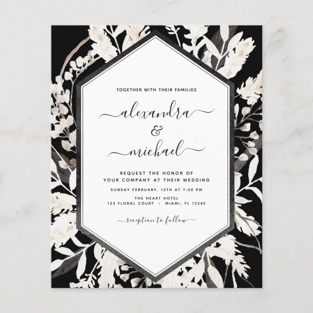 Boho Black Beige Botanische Hochzeit Flyer (Vorne)