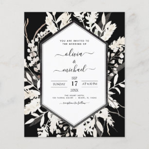 Boho Black Beige Botanische Hochzeit Flyer