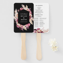 Boho Black Burgundy Bloral Wedding Hand Fan Fächer