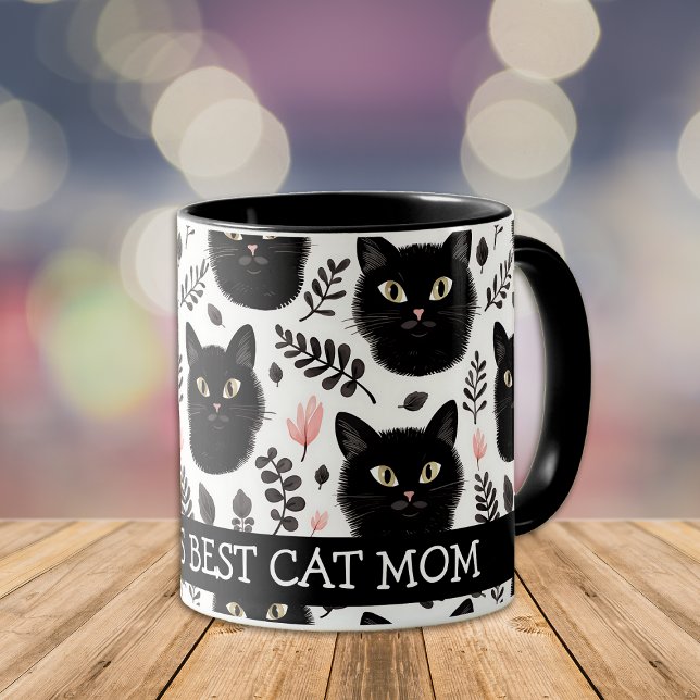 Boho Black Cats and Blätter Cat Mama Tasse (Von Creator hochgeladen)