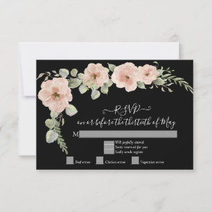 Boho Black Floral Blush Rosa UAWG Response RSVP Karte